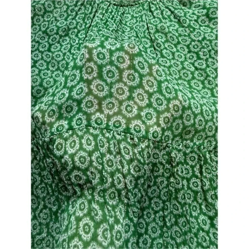 Boden‎ Green Paisley Metallics Smocked Blouse 4 Garden Boho Coastal Cottagecore